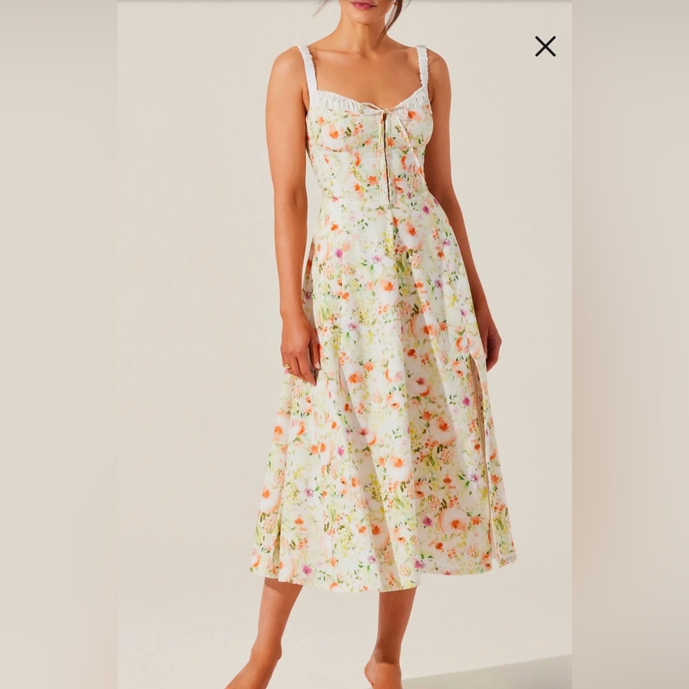Astr Julietta White Midi Dress with Orange & Pink Floral Print